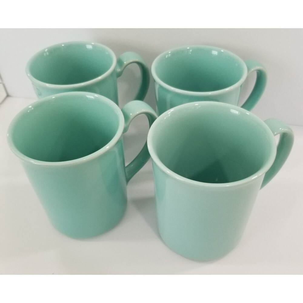 vintage Corning Ware aqua/seafoam green-blue ceramic coffee mugs 4 count